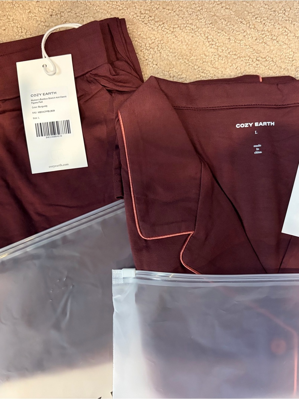 Cozy Earth Long Sleeve/pant Stretch-knit Bamboo Burgundy Pajama Set - Picture 2 of 4